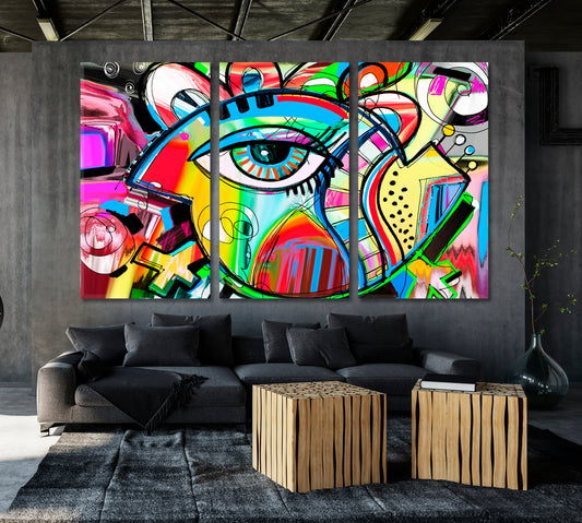 Modern Abstraction Doodle Bird Contemporary Art Artesty 3 panels 36" x 24"