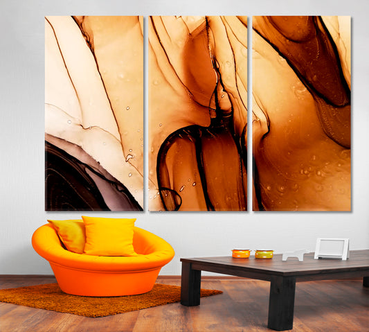 Multicolor Pattern Ink Marble Design Maroon Brown Spanish Marble Fluid Art, Oriental Marbling Canvas Print Artesty 3 panels 36" x 24"