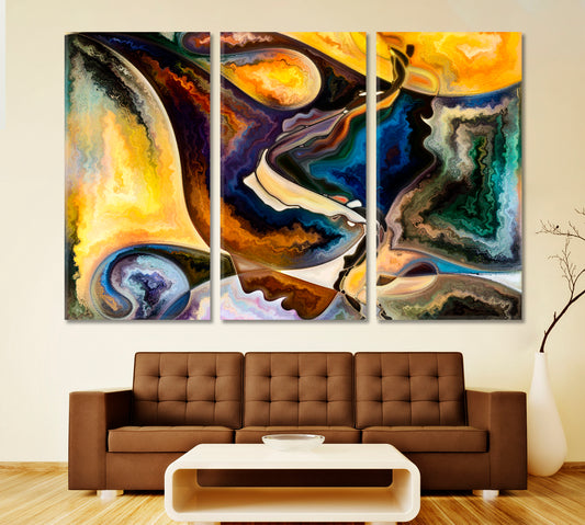 MAN Flowing Fluid Curves Abstract Art Print Artesty 3 panels 36" x 24"