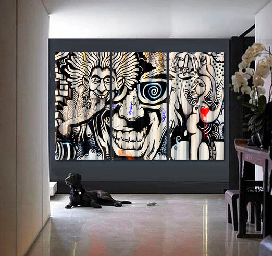 Abstract Expressionism Surrealism Graffiti on the Wall Street Art Abstract Art Print Artesty 3 panels 36" x 24"