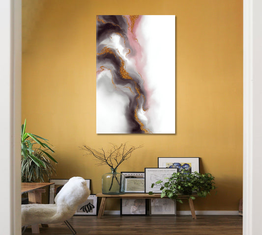 MARBLE WAVES Beautiful Unique Luxurious Creative Design - Vertical Fluid Art, Oriental Marbling Canvas Print Artesty 1 Panel 16"x24"