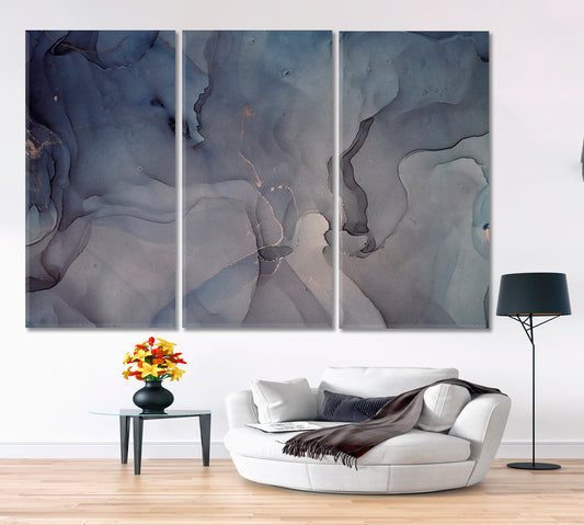 GRAY BLUE Alcohol Ink Colors Translucent Abstract Marble Fluid Art, Oriental Marbling Canvas Print Artesty 3 panels 36" x 24"