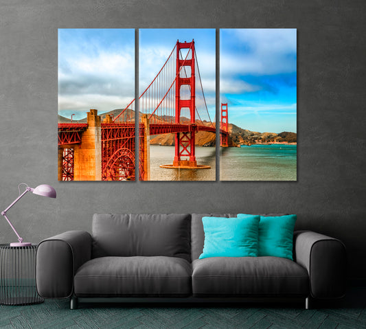 Famous Golden Gate Bridge San Francisco Poster Cities Wall Art Artesty 3 panels 36" x 24"