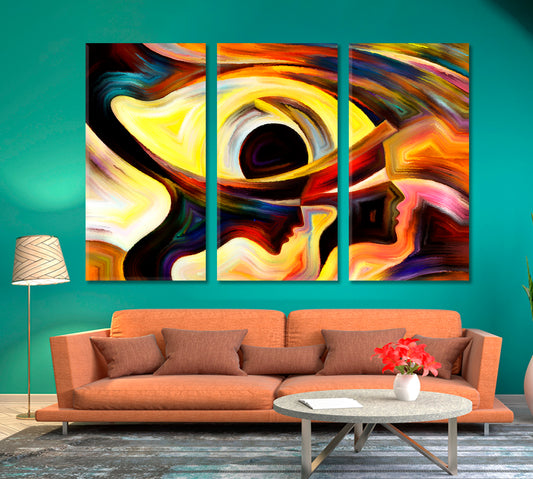 Precognition Abstract Allegory Human Profile and Eye Consciousness Art Artesty 3 panels 36" x 24"