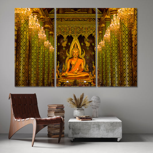 Golden Buddha Temple Thailand Religious Modern Art Artesty 3 panels 36" x 24"
