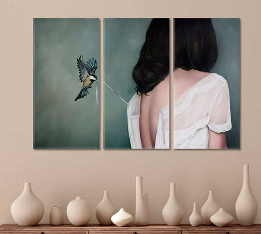 LIGHTNESS Women and Birds Fine Art Artesty 3 panels 36" x 24"
