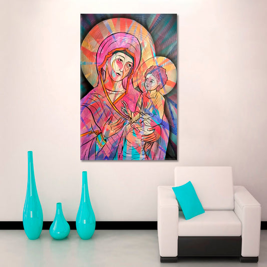 CONTEMPORARY Cubist Virgin Mary and Child Religious Modern Art Artesty