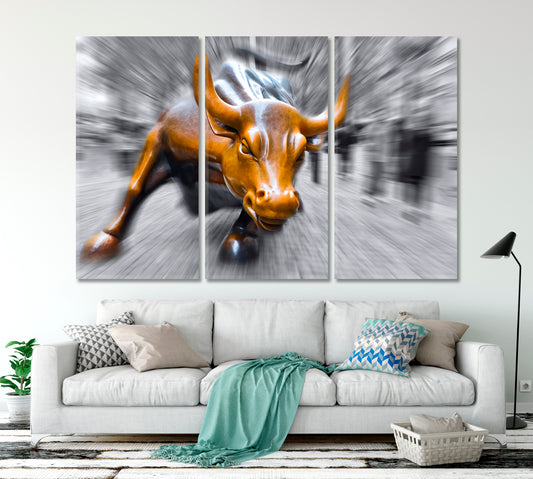 Charging Bull symbol of the New York NEW YORK CITY NY USA Cities Wall Art Artesty 3 panels 36" x 24"