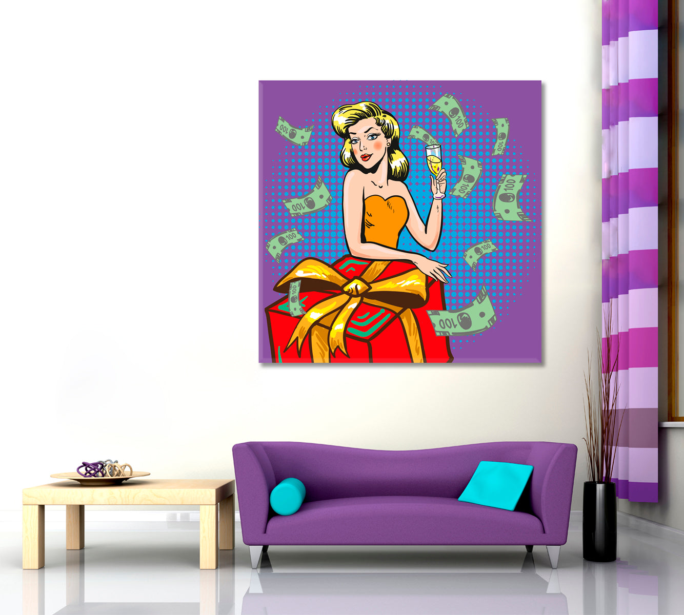 HAPPY LIFE Retro Pop Art Comic Style Pop Art Canvas Print Artesty