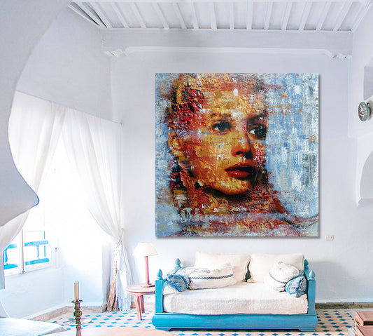 GRUNGE Abstract Expressionism Women Fine Art Trendy Canvas Print - Square Contemporary Art Artesty