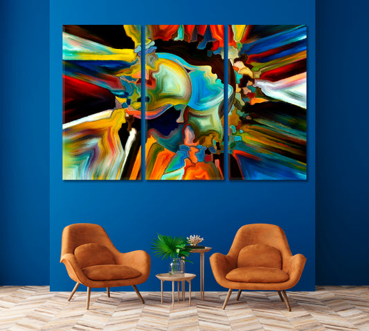 Man And Woman and Colorful Abstract Shapes Contemporary Art Artesty 3 panels 36" x 24"