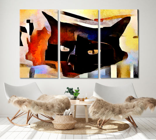 Cat Contemporary Abstract Style Abstract Art Print Artesty 3 panels 36" x 24"