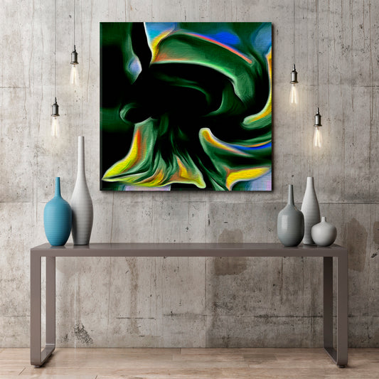 VIBRANT Green and Yellow Abstract Fractal Psychedelic Shape - Square Panel 1 Abstract Art Print Artesty