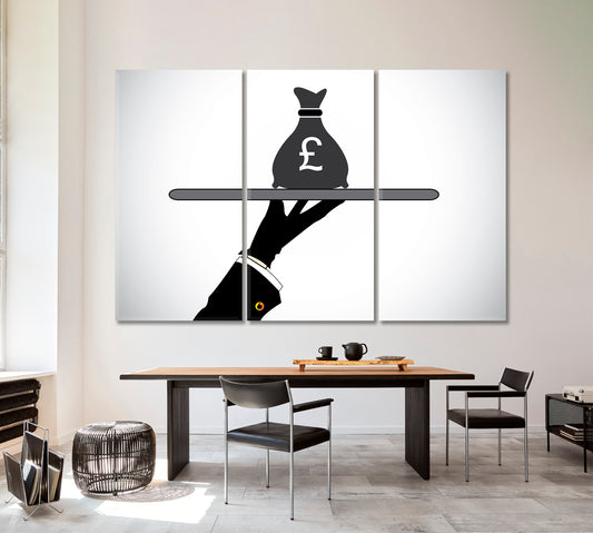 MONEY BAG British Pound Financial Investment Office Wall Art Canvas Print Artesty 3 panels 36" x 24"