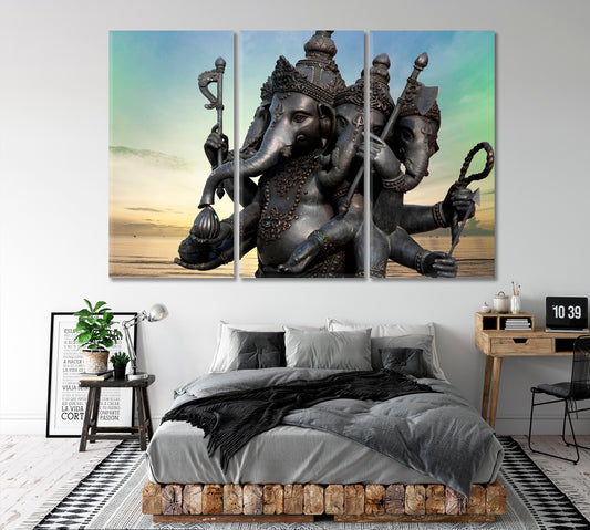 Lord Ganesha Festival Ancient Power Religious Religious Modern Art Artesty 3 panels 36" x 24"