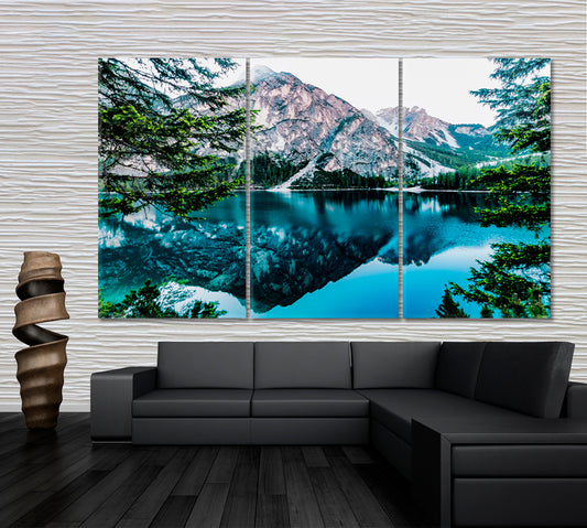 Mountain Trees and Iconic Moraine Lake Banff National Park Nature Wall Canvas Print Artesty 3 panels 36" x 24"