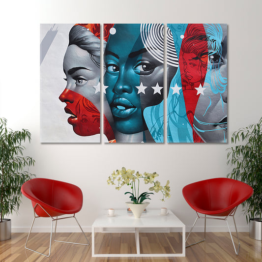 WORLD WOMEN Miami Wynwood Walls Graffiti Fine Art Artesty 3 panels 36" x 24"