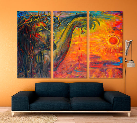 JESUS CHRIST Religious Modern Art Artesty 3 panels 36" x 24"