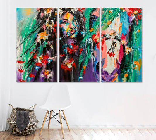 CHASING A DREAM Beautiful Woman Horse and Flowers Fine Art Artesty 3 panels 36" x 24"