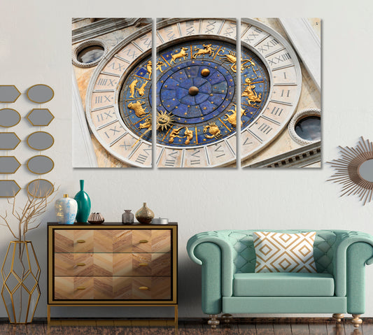 Clock Tower Architectural Detail San Marco Square Venice Italy Famous Landmarks Artwork Print Artesty 3 panels 36" x 24"