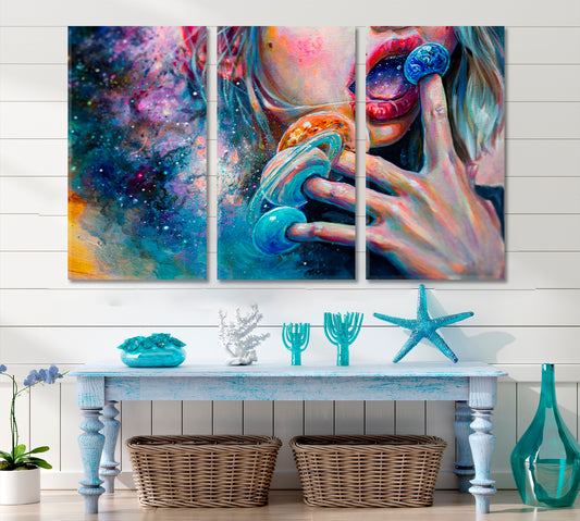PLANET CREATIONS Trendy Abstract Surreal Psychedelic Mystic Space Surreal Fantasy Large Art Print Décor Artesty 3 panels 36" x 24"
