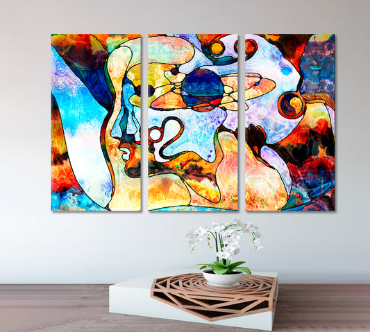 UNITY OF LIFE Human Face Symbols and Shapes Celestial Home Canvas Décor Artesty 3 panels 36" x 24"
