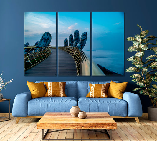 HANDS OF GOD Golden Bridge Bana Hills Vietnam Traveling Around Ink Canvas Print Artesty 3 panels 36" x 24"