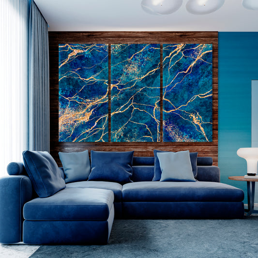 GOLDEN VIENS Marble Effect Abstract Swirl Agate Ripples Artistic Design Giclée Print Fluid Art, Oriental Marbling Canvas Print Artesty 3 panels 36" x 24"