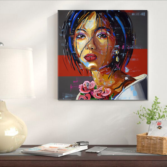 EASTERN MYSTERIES | Fine Art Portrait Woman Grunge Graffiti Style Canvas Print - Square People Portrait Wall Hangings Artesty 1 Panel 12"x12"