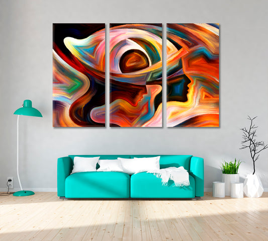 Intuition Human Profiles and Eye Consciousness Art Artesty 3 panels 36" x 24"