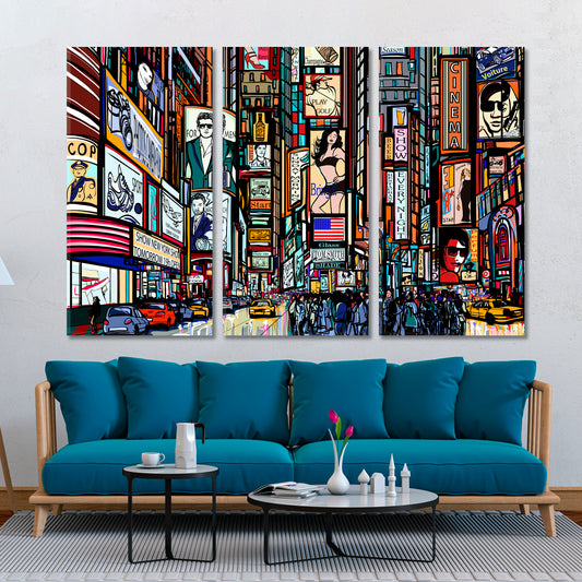 URBAN New York City Street Time Square Abstract Modern Style Abstract Art Print Artesty 3 panels 36" x 24"