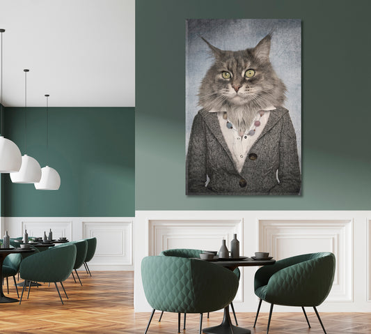OFFICE CAT Stylish Hipster Animals Trendy Vintage Style Poster Animals Canvas Print Artesty