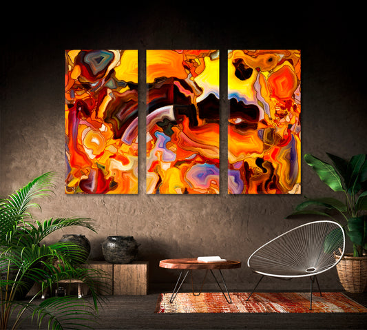 Inner World in Flowing Curves Abstract Art Print Artesty 3 panels 36" x 24"