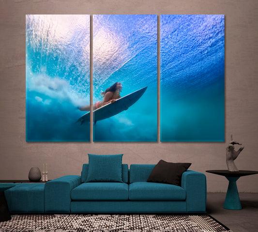 UNDERWATER Breaking Ocean Wave Extreme Surfing Dive Sport Motivation Sport Poster Print Decor Artesty 3 panels 36" x 24"