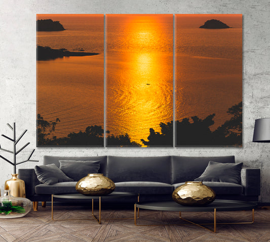 Amazing Colorful Red Sunset at Tropical Islands Canvas Print Scenery Landscape Fine Art Print Artesty 3 panels 36" x 24"
