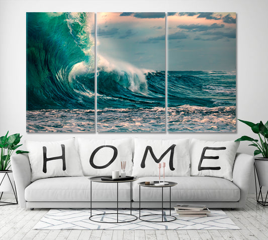 Storm Huge Ocean Wave Nautical, Sea Life Pattern Art Artesty 3 panels 36" x 24"