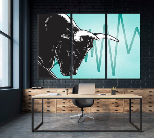 Bull Market Art Icon Business Concept Business Concept Wall Art Artesty 3 panels 36" x 24"