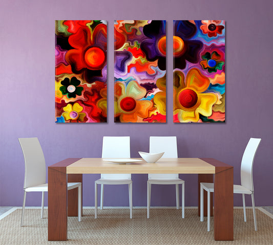 Vibrant Abstract Flowers And Shapes Floral & Botanical Split Art Artesty 3 panels 36" x 24"