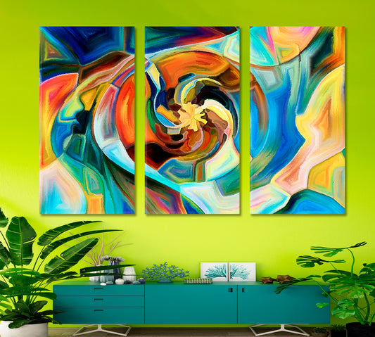 Human in Colorful Geometric Design Elements Abstract Art Print Artesty 3 panels 36" x 24"