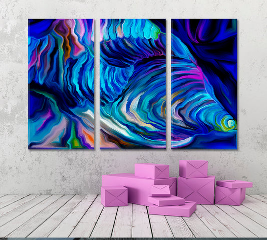 LIVE PAINTS ABSTRACT SHELL The pearl is the oyster`s autobiography. Federico Fellini Contemporary Art Artesty 3 panels 36" x 24"