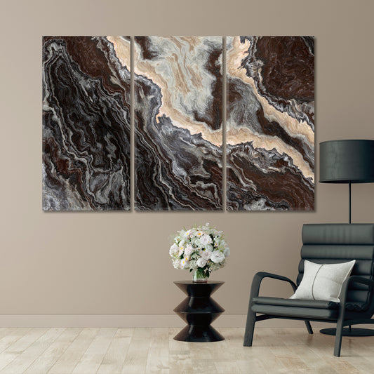MARBLE Pattern Curly Grey Black Brown Veins Abstract Abstract Art Print Artesty 3 panels 36" x 24"