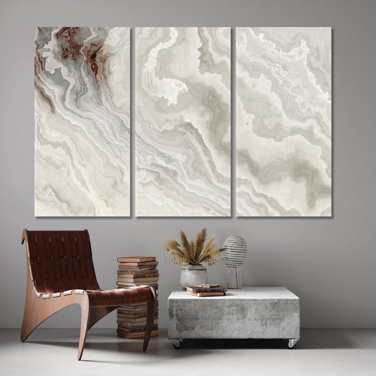 Marble Pattern Ivory Beige Pastel Colors Suminagashi Fluid Art, Oriental Marbling Canvas Print Artesty 3 panels 36" x 24"