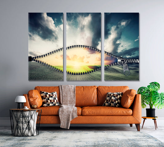 Unzip a View for Better World Skyscape Canvas Artesty 3 panels 36" x 24"