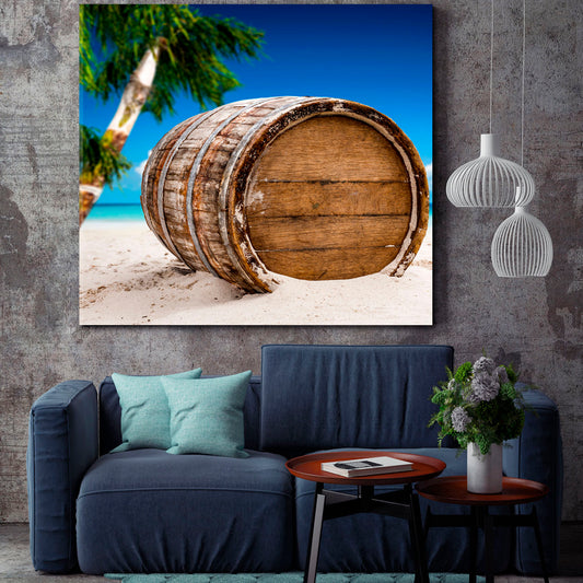 Old Barrel Tropical Beach Ocean Photo Art Artesty