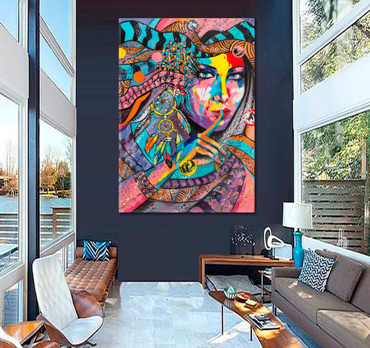 DREAM CATCHER Protective Charm for Infants Beautiful Woman Sacred Items Native American Tale Legend - Vertical 1 panel Abstract Art Print Artesty