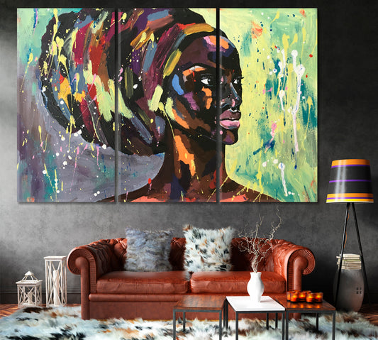 Black Lives Matter Strong African Woman Portrait Abstract Art Print Artesty 3 panels 36" x 24"