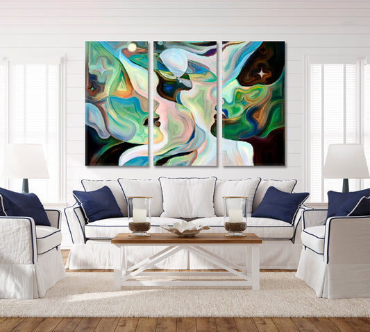 Lovers Amidst Colorful Patterns and Symbols of Universe Consciousness Art Artesty 3 panels 36" x 24"