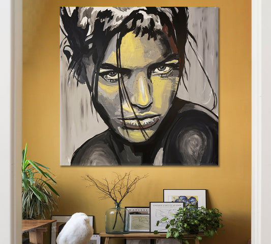 YELLOW FRECKLES Pretty Woman Grunge Art Abstract Expressionism - S Fine Art Artesty