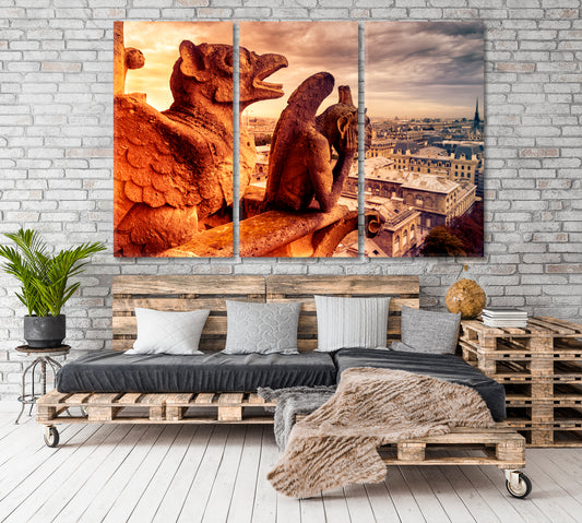 Famous Landmark Vintage Paris Famous Landmarks Artwork Print Artesty 3 panels 36" x 24"