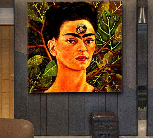 FRIDA KAHLO Portrait Nature and Artifacts Magic Realism - Square People Portrait Wall Hangings Artesty